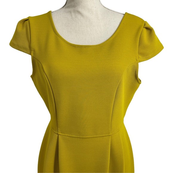Bar III Missoula Mustard Yellow Cap Sleeve Classic Ribbed A Line Dress Womens L - Picture 3 of 10